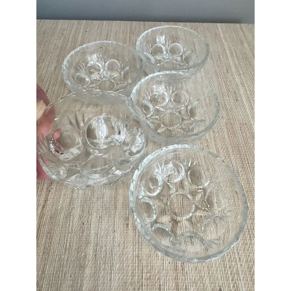 Vintage KIG Glass Berry Bowls – Set of 5 Swirl Dot Dishes